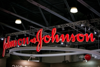 Red Johnson & Johnson logo at an event